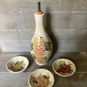 Cabernet hand painted olive oil bottle and 3 dipping dishes